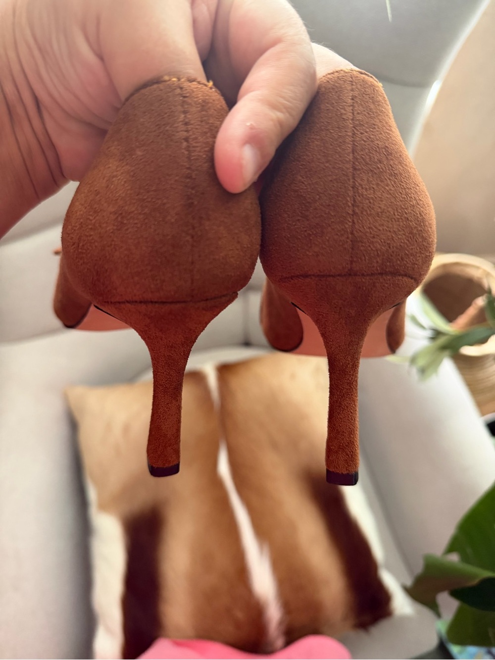 Devonne Brown Suede Pointed Toe Pumps with Buckle Accent - Picture 4 of 5